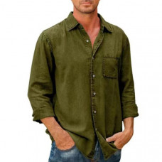 Men Single Breasted Shirt Button Down Party Long Sleeve Washed Shirts Casual Top
