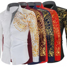 Men Fashion Print Shirt Long Sleeve Button Down Dress Shirt Casual Top Clubwear