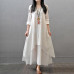 Women Casual Boho Long Sleeve Cotton Linen Maxi Dress Sundress Summer V Neck 