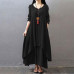 Women Casual Boho Long Sleeve Cotton Linen Maxi Dress Sundress Summer V Neck 