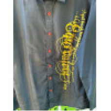 MENS NWOT MEDIUM? CHEST 40 BLACK & GOLD W/RED LONG SLEEVE BUTTON FRONT SHIRT