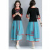 Women's Chinese Floral Half-sleeve Shirt Chiffon A-Line Skirt 2Pcs Suits L-5XL L