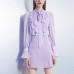 Women Purple Chiffon 2Pcs Sets Long Sleeve Shirts+Skirt Suits Formal Dress Suits
