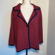 Josephine Chaus Women's Red Black Chevron One Button Sweater M