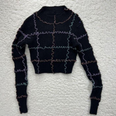 Womens Mock Neck Rib Knit Cropped Pullover Sweater Multicolor Black